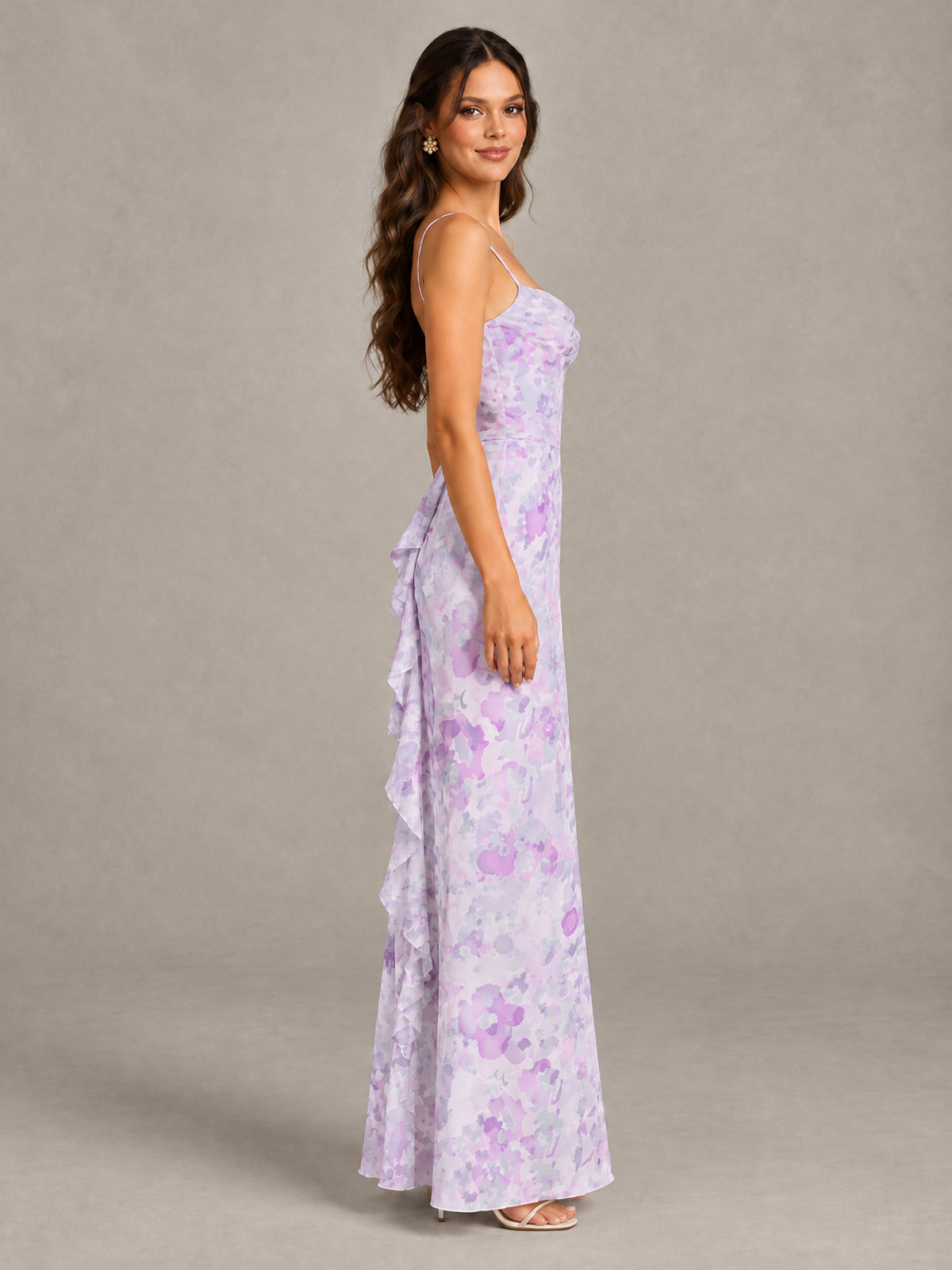 Lilac Floral Bridesmaid Dress with Crisscross Open Back - Lilac - Lilac (3)