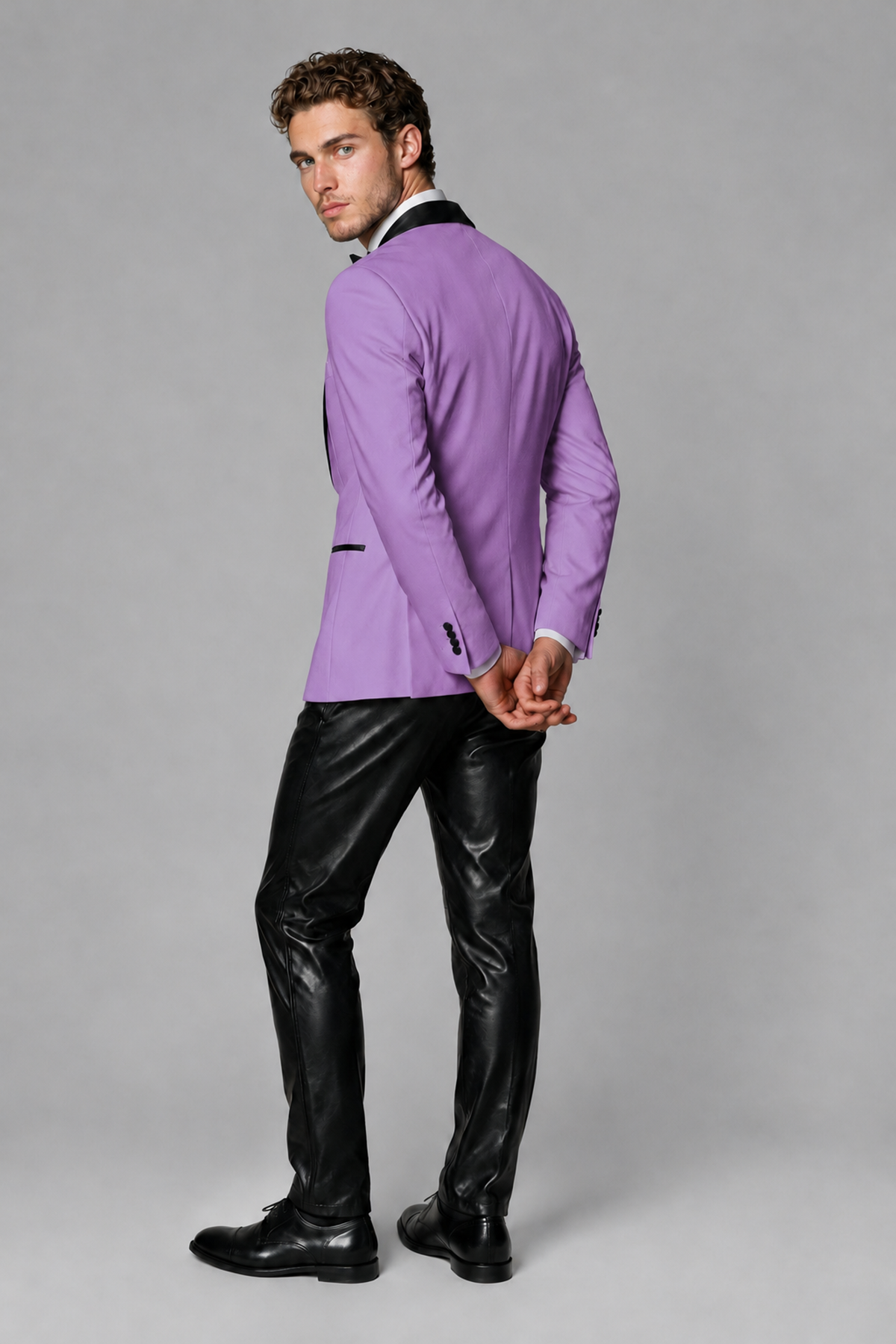 BOLODOO Men's Lilac Tuxedo Blazer | Black Shawl Lapel Single-Breasted Formal Jacket - Lilac - Lilac (3)