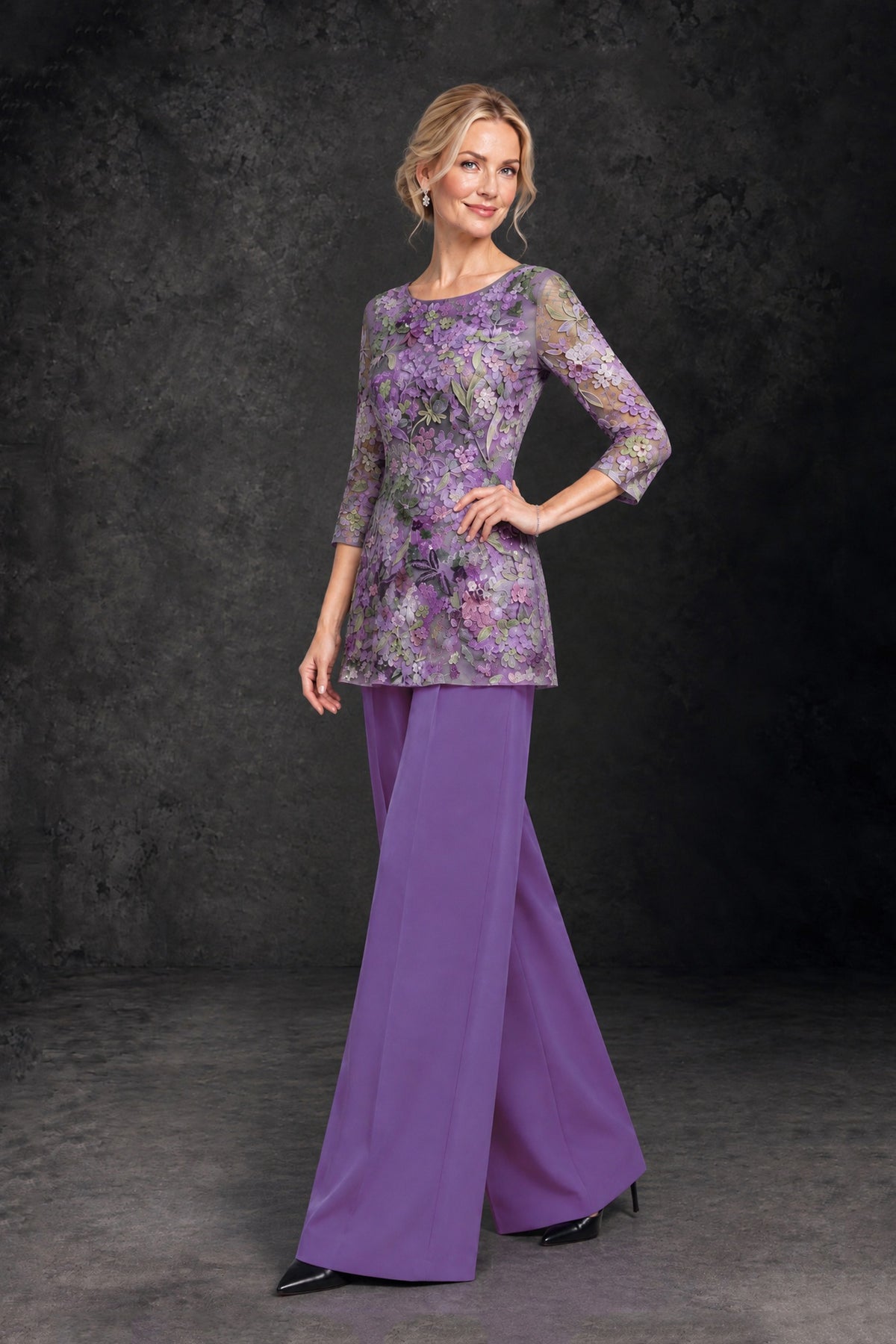 BOLODOO Lilac Floral Mother of the Bride Pant Suit with Wide-Leg Pants - Lilac - Lilac (3)