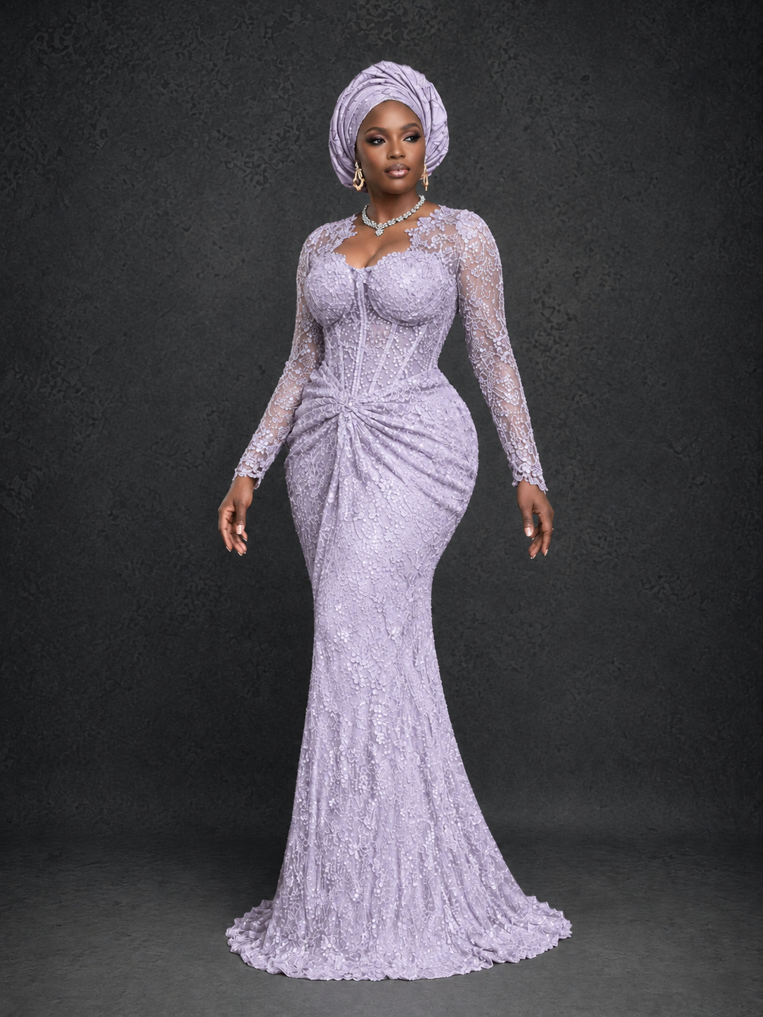 BOLODOO Lilac Beaded Lace Long Sleeve Mermaid Gown Sweetheart | Mother of the Bride - Lilac