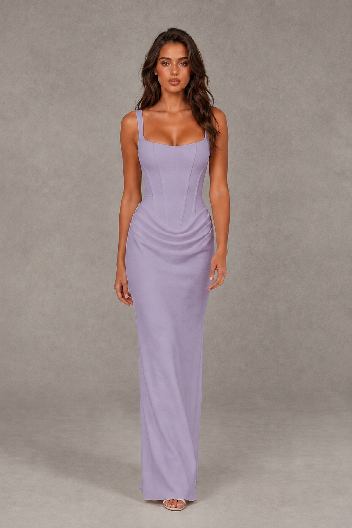 BOLODOO Lilac Square-Neck Lace-Up Back Bridesmaid Dress - Lilac