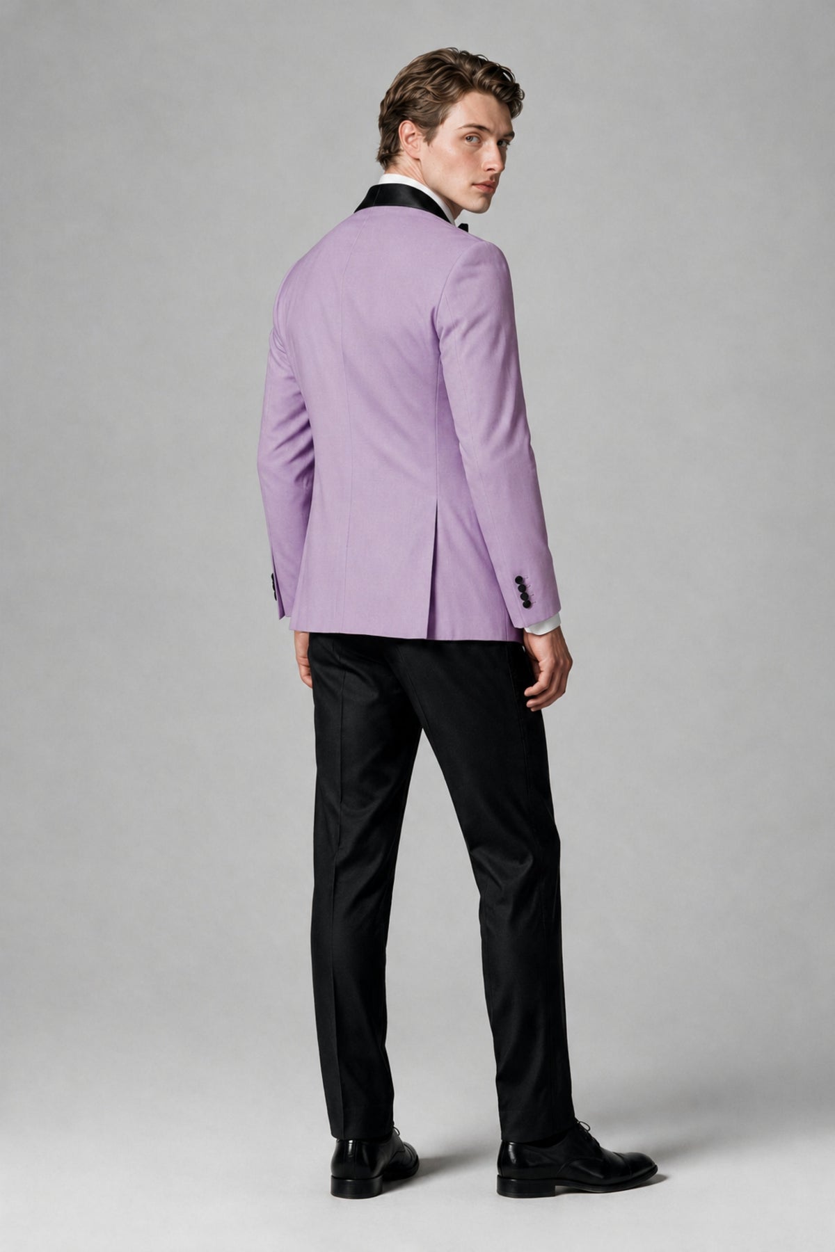 BOLODOO Men's Lilac Single-Button Tuxedo Blazer & Black Trousers 2-Piece Suit Set - Lilac - Lilac (3)