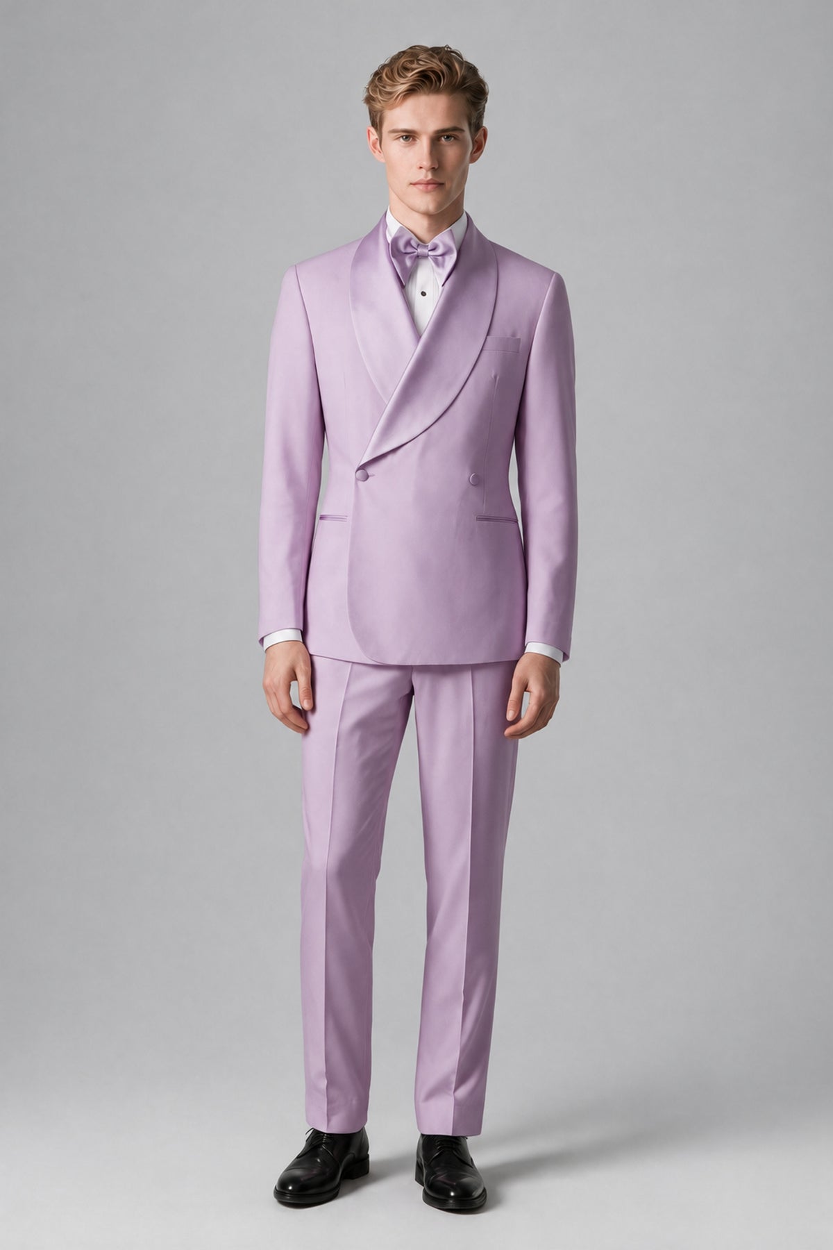 Bolodoo Men's Lilac Shawl Lapel 2-Piece Tuxedo Suit – Jacket & Trousers - Lilac - Lilac (3)