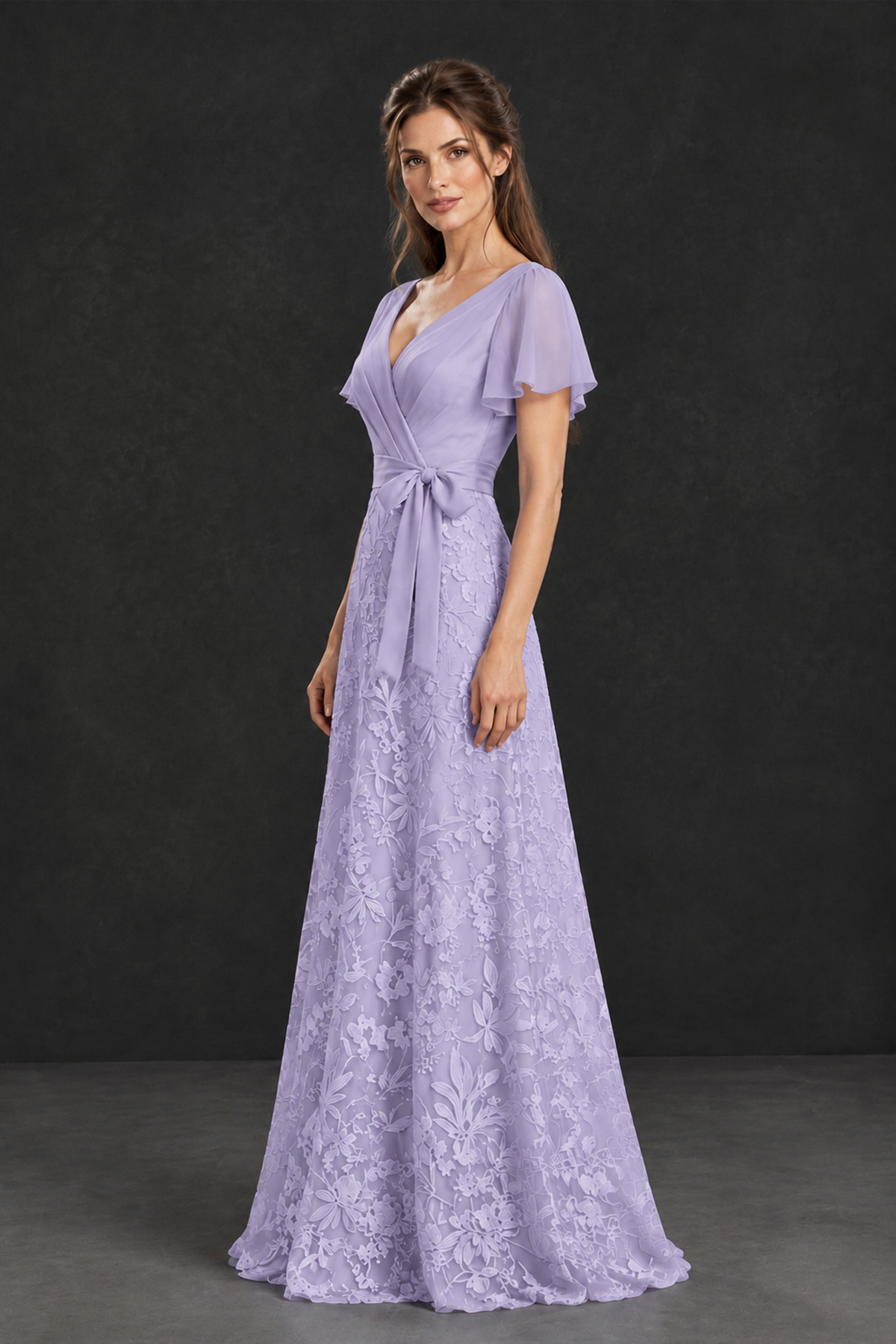 BOLODOO Lilac Flutter Sleeve Lace Mother of the Bride Dress - Lilac