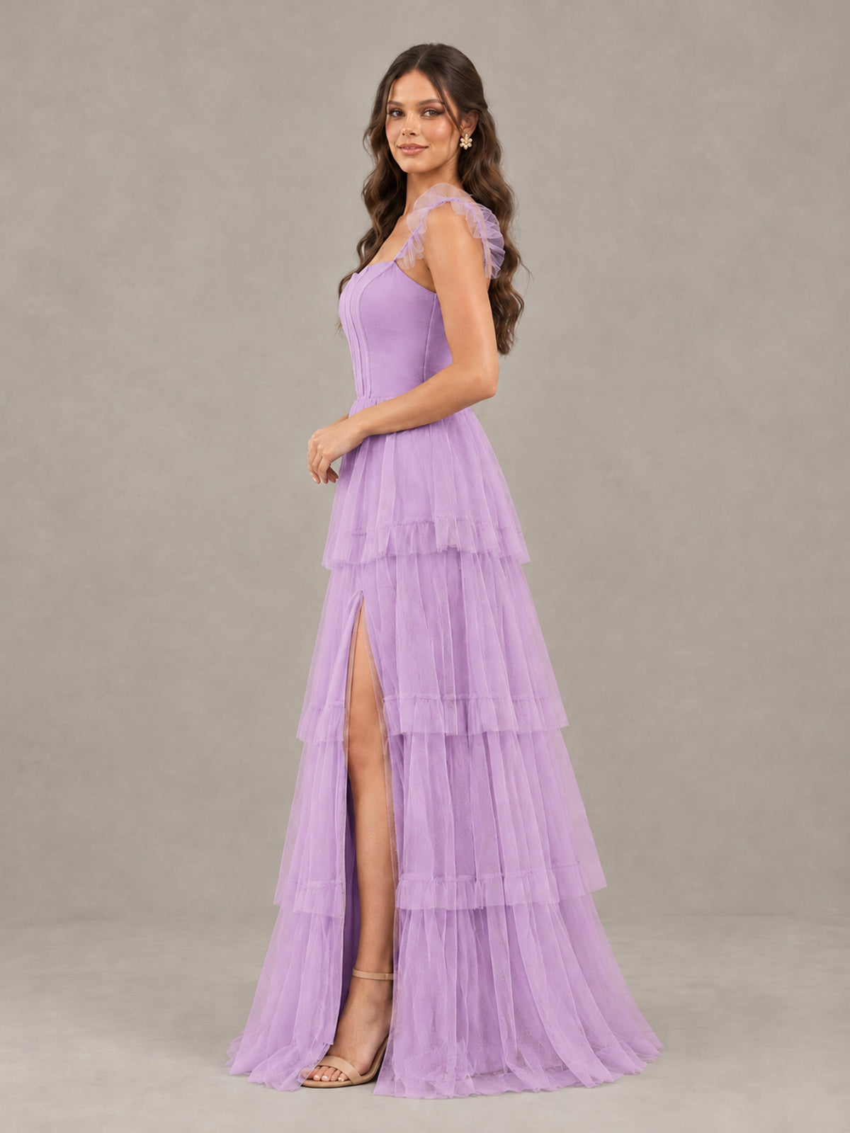 BOLODOO Lilac Tiered Tulle Bridesmaid Dress with Slit - Lilac - Lilac (3)