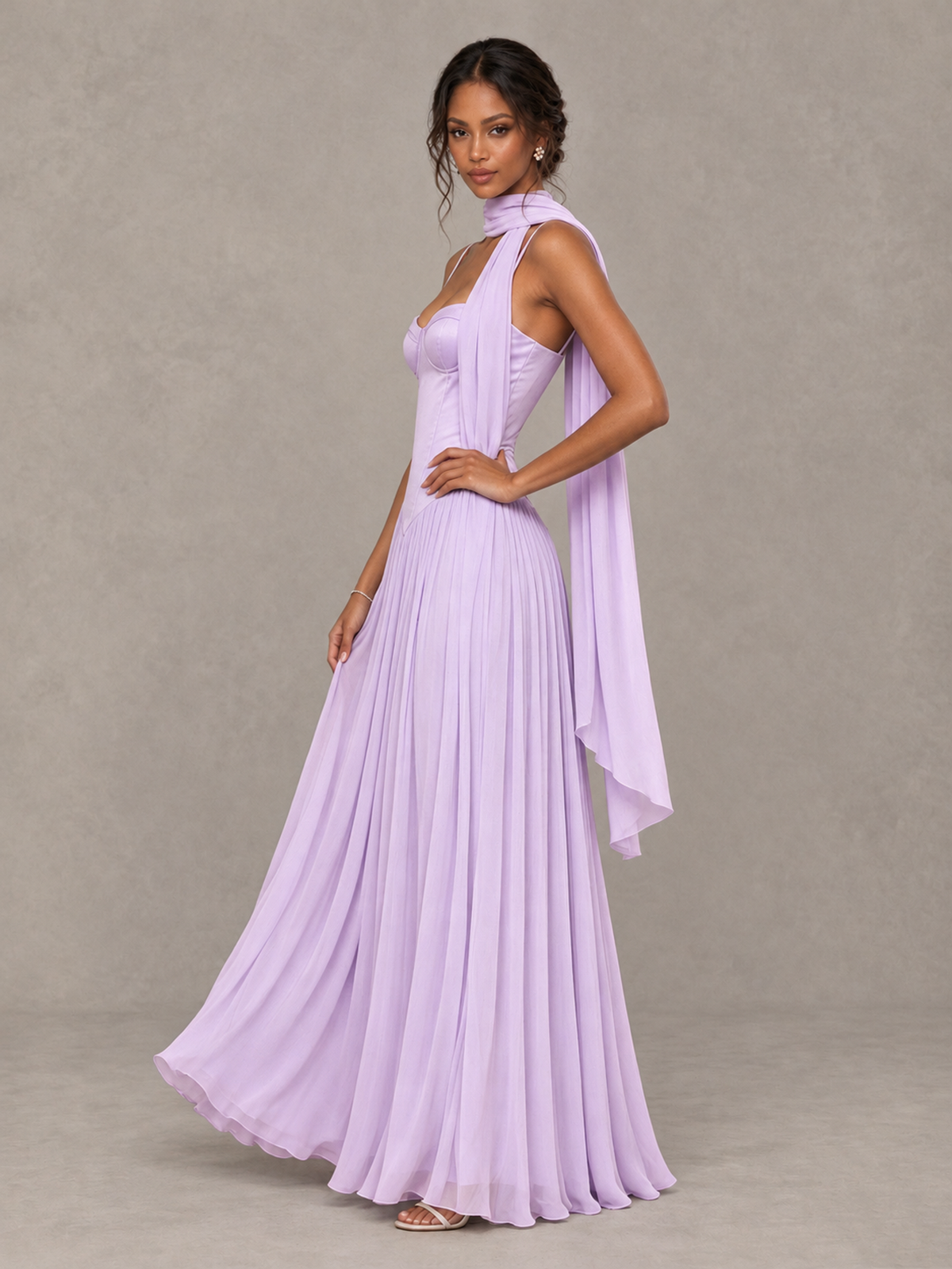 BOLODOO Lilac Corset Bridesmaid Dress with Scarf - Lilac - Lilac (3)