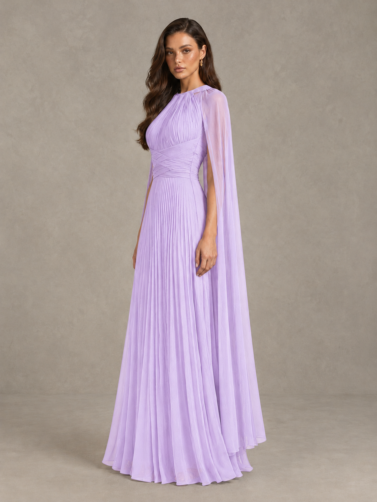 BOLODOO Lilac Pleated Cape Maxi Wedding Guest Dress - Lilac - Lilac (3)