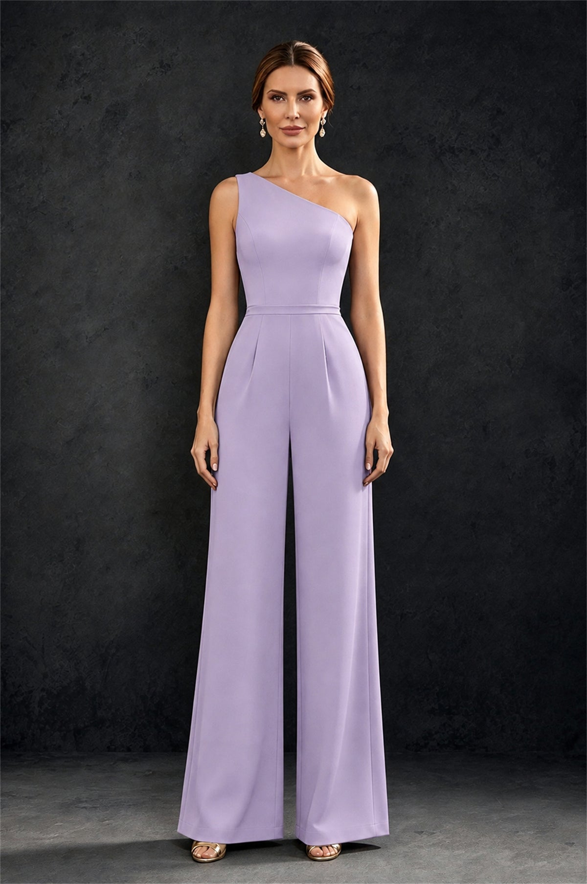 BOLODOO Lilac 2-Piece Set: Off-Shoulder 3D Floral Cape Gown & One-Shoulder Wide-Leg Jumpsuit | BD0373 - Lilac