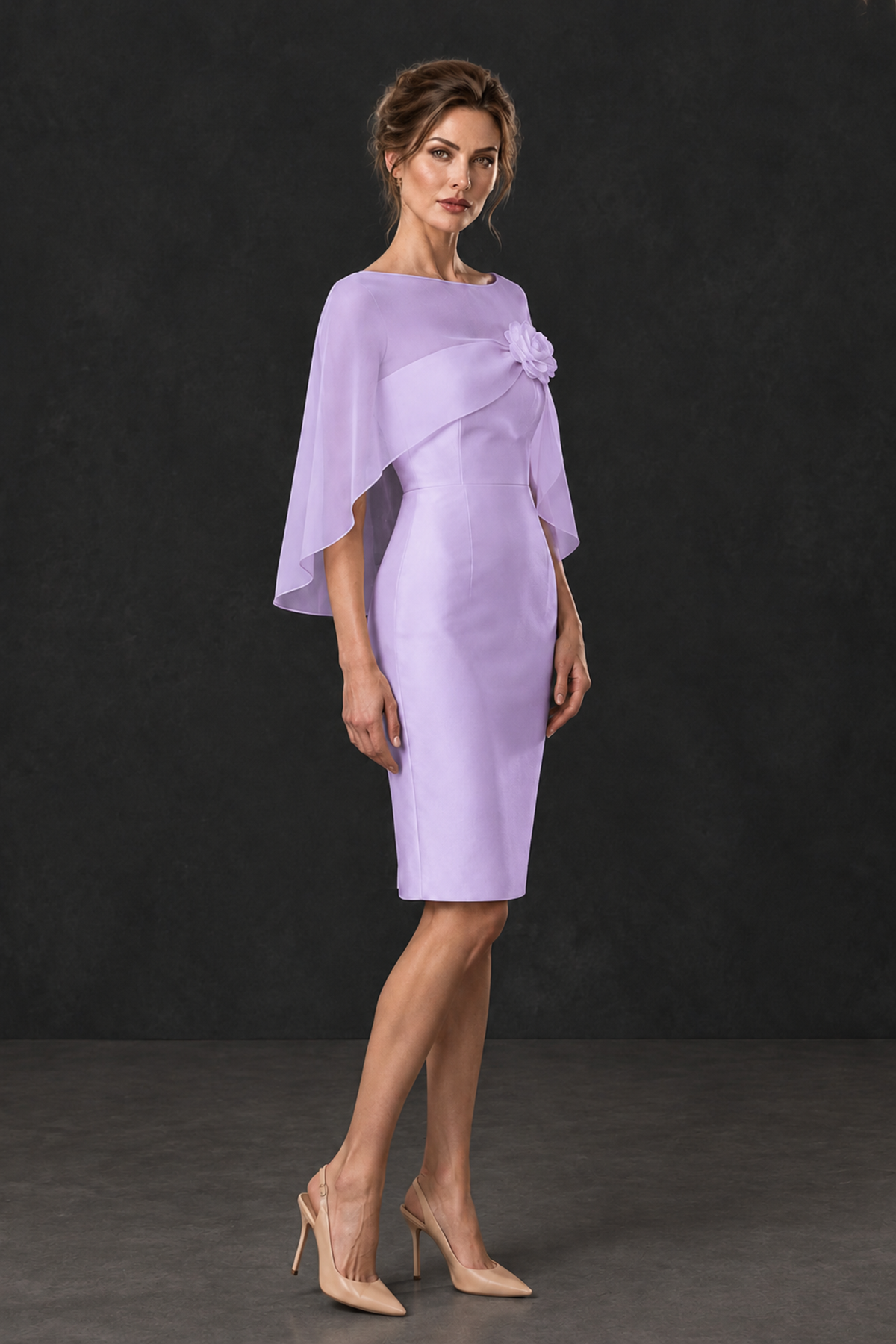 BOLODOO Lilac Cape Knee-Length Mother of the Bride Dress - Lilac - Lilac (3)