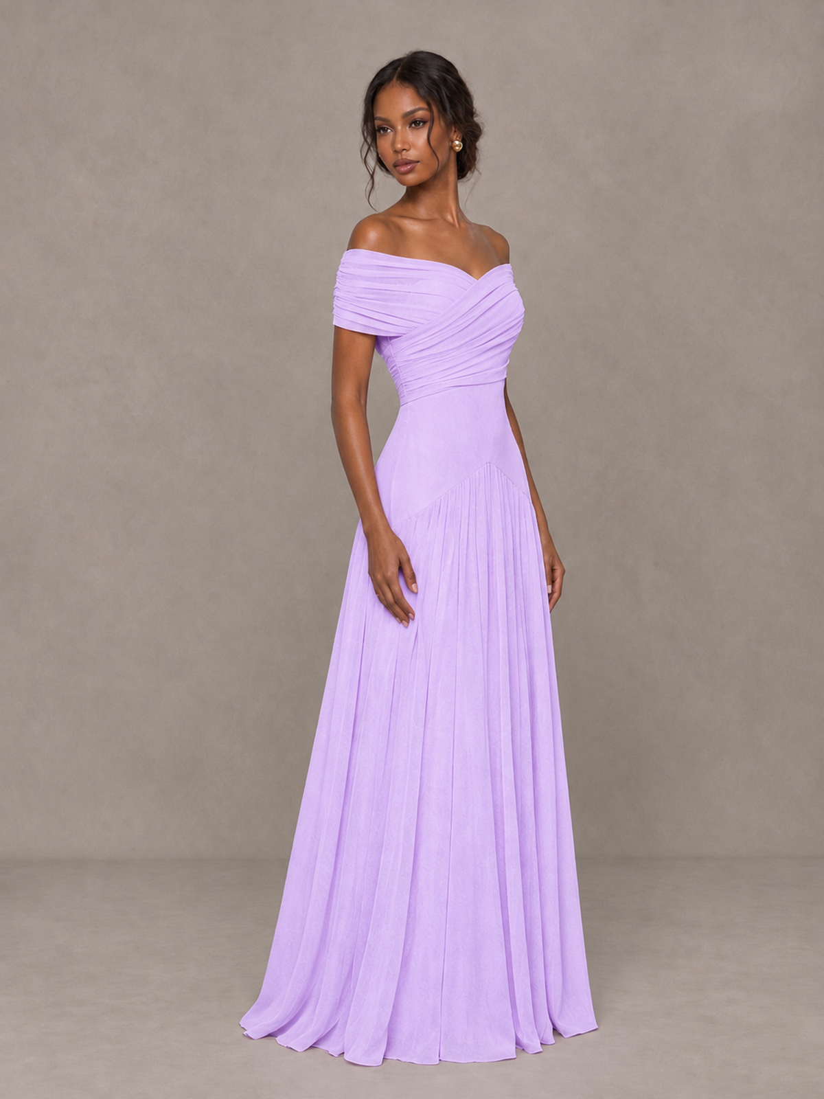 BOLODOO Lilac Off-Shoulder Ruched A-Line Bridesmaid Dress - Lilac - Lilac (3)