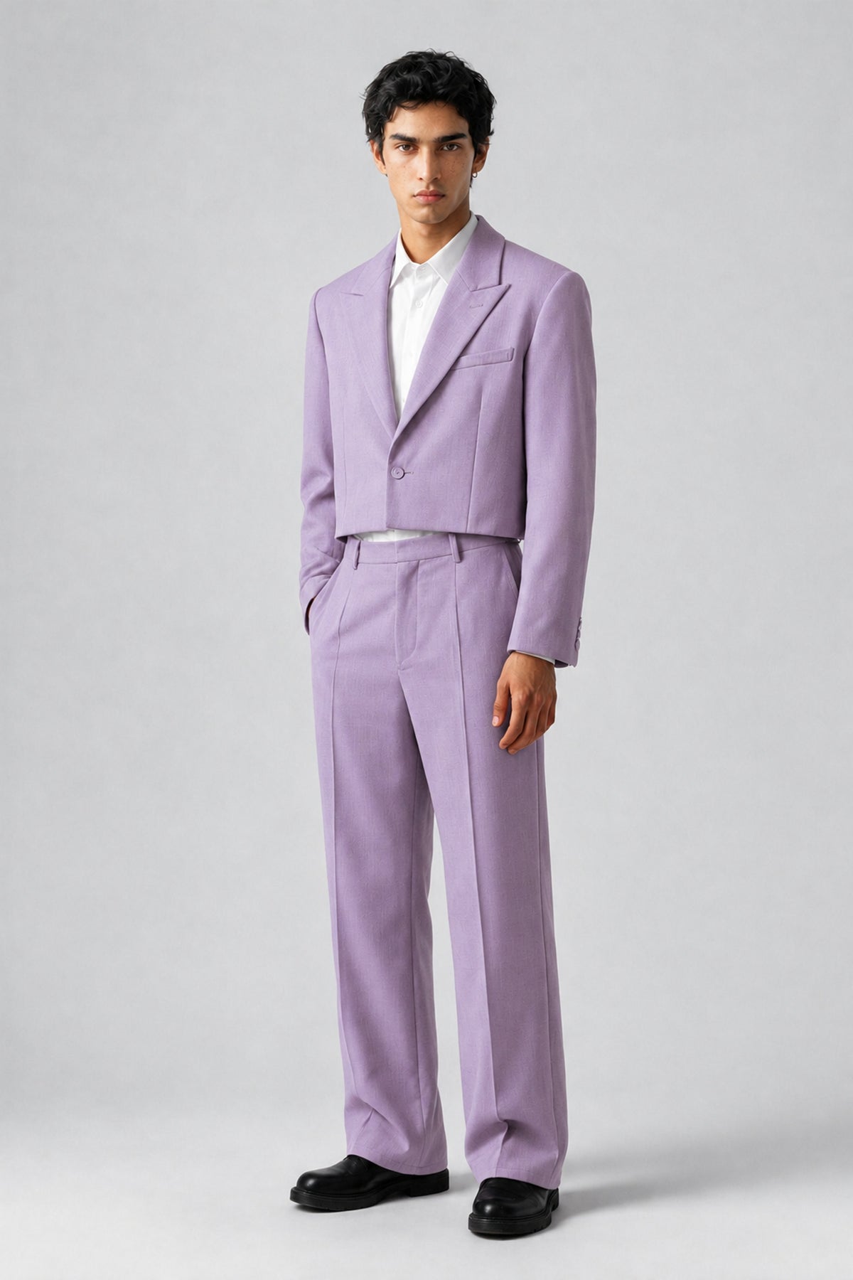 Bolodoo Men's Lilac Cropped Blazer & Wide-Leg Trousers 2-Piece Suit - Lilac - Lilac (3)