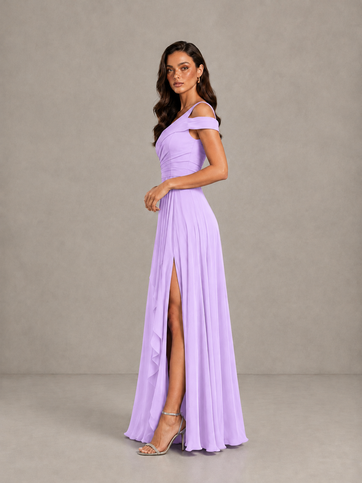 BOLODOO Lilac One-Shoulder Bridesmaid Dress with Side Slit - Lilac - Lilac (3)