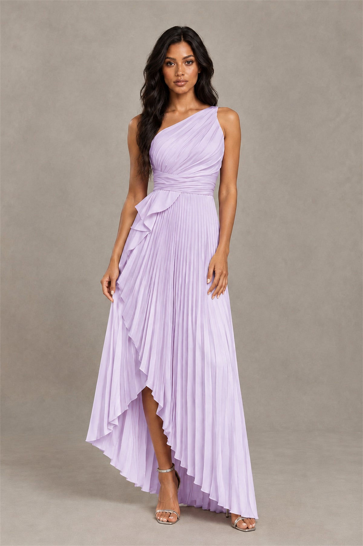 BOLODOO Lilac One-Shoulder High-Low Ruffle Maxi Dress - Lilac