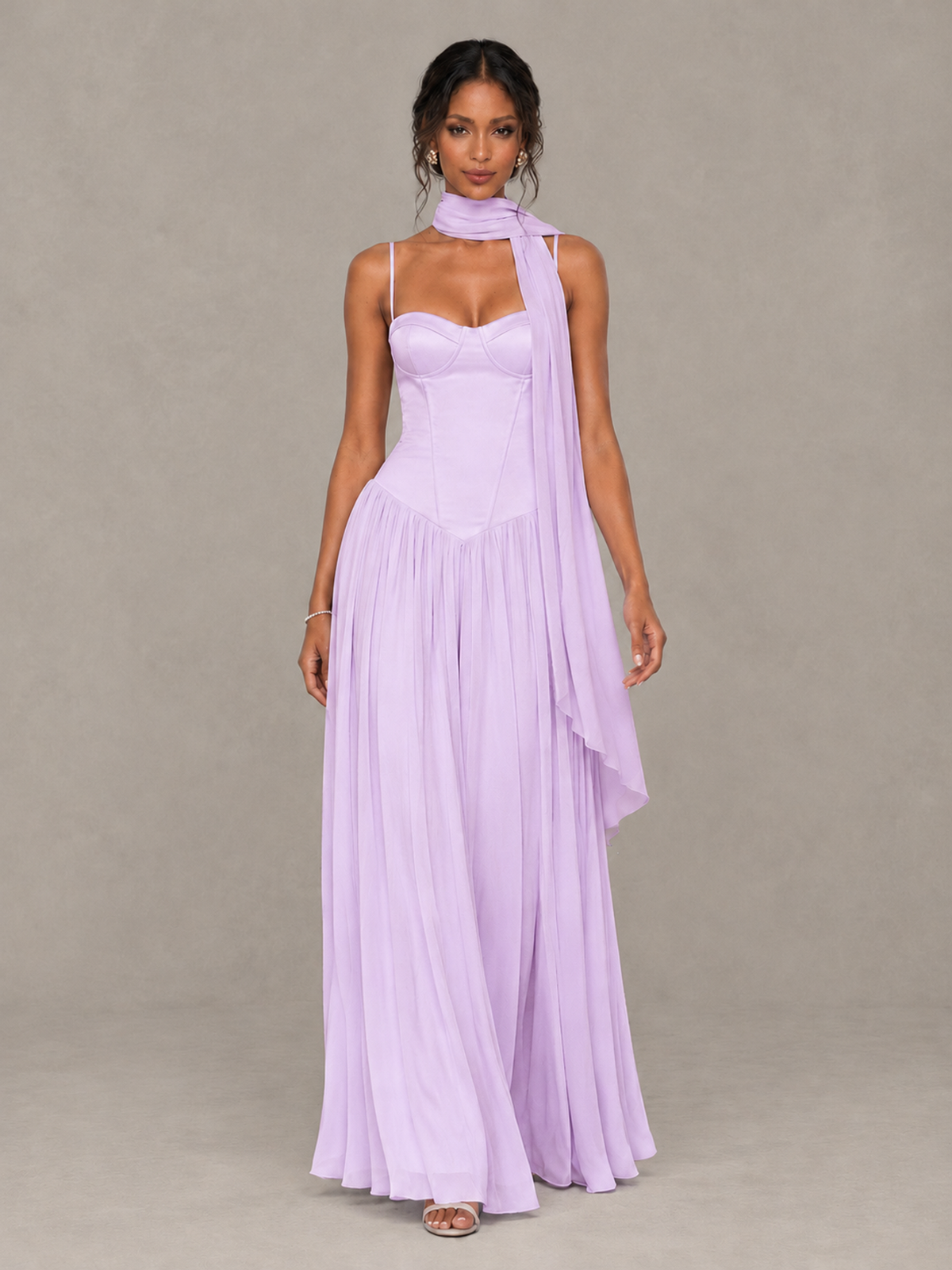 BOLODOO Lilac Corset Bridesmaid Dress with Scarf - Lilac - Lilac (4)