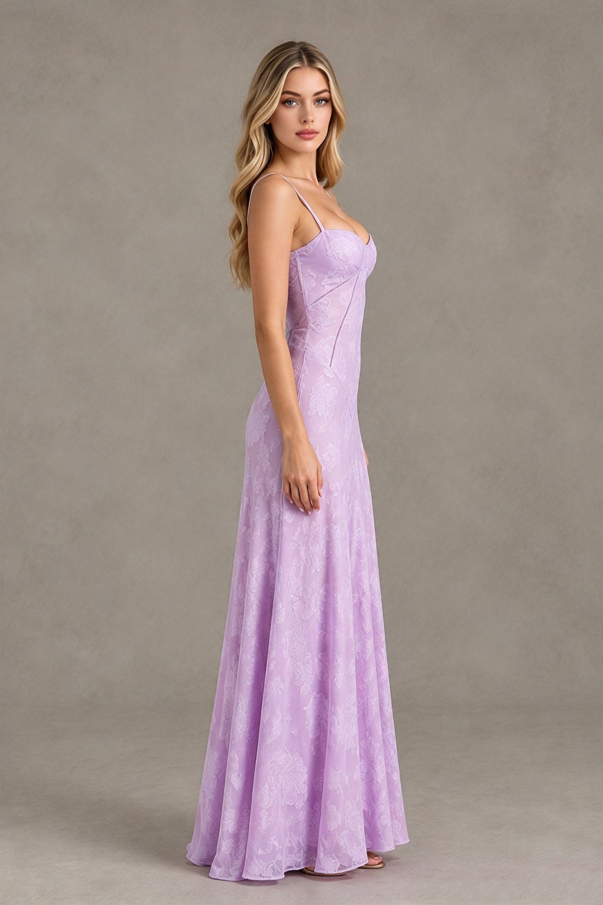 BOLODOO Lilac Floral Lace Wedding Guest Dress Spaghetti Straps Prom Dress - Lilac - Lilac (4)