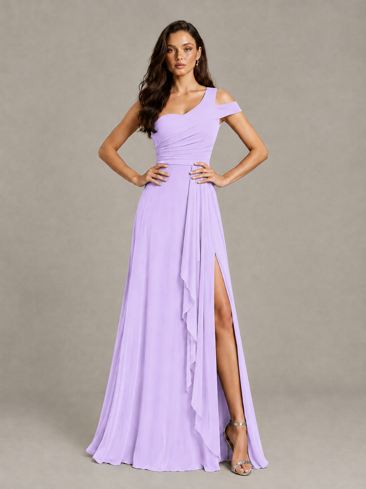 BOLODOO Lilac One-Shoulder Bridesmaid Dress with Side Slit - Lilac - Lilac (4)