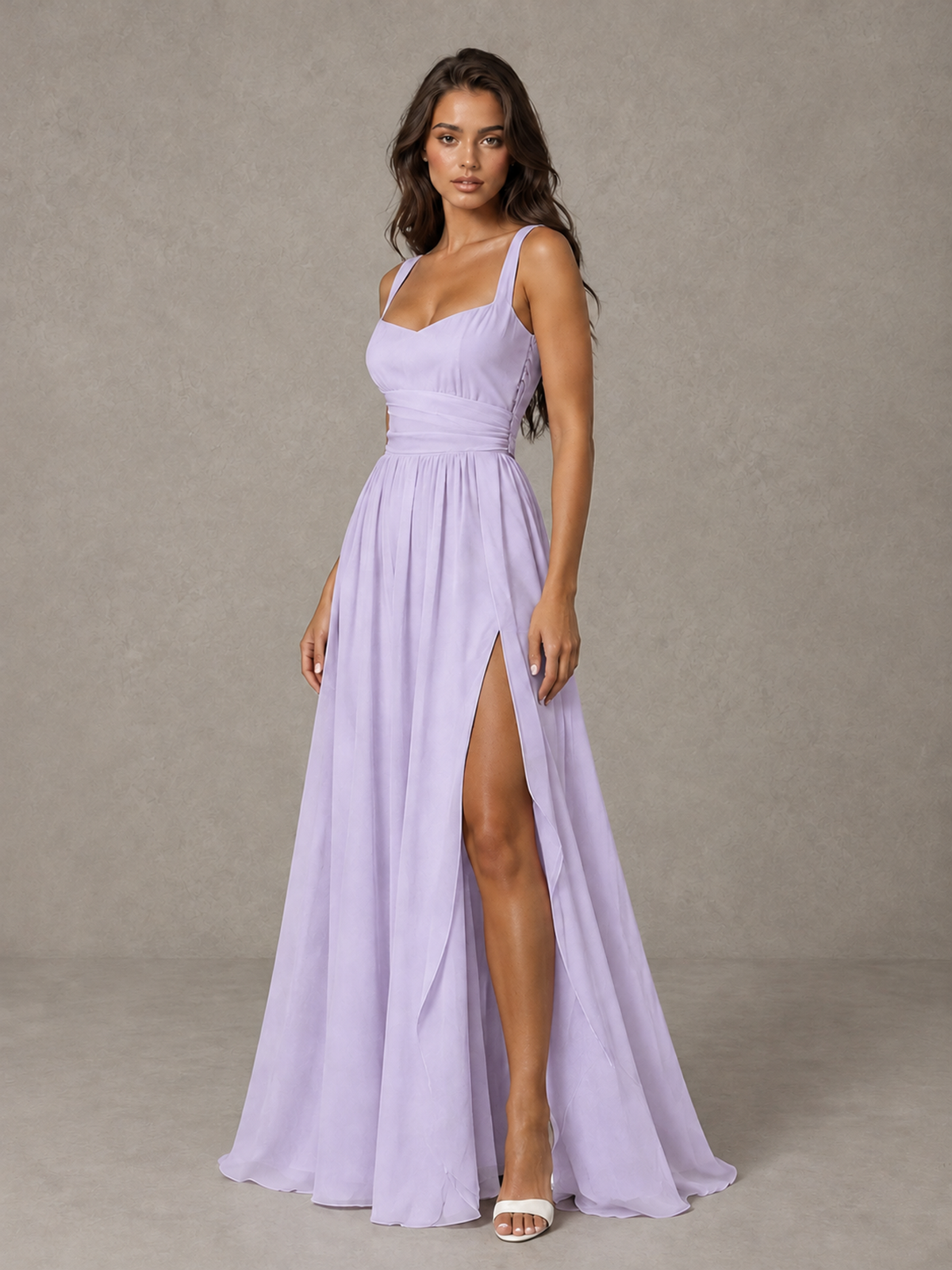 BOLODOO Lilac A-Line Bridesmaid Dress with High Slit & Lace-Up Back - Lilac - Lilac (4)