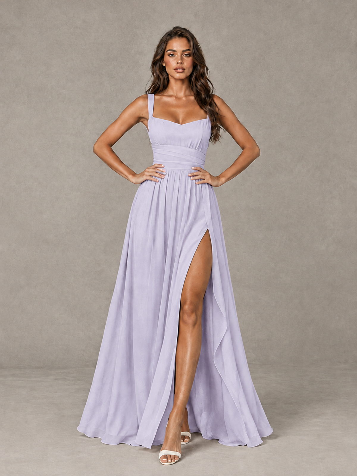 BOLODOO Lilac A-Line Bridesmaid Dress with High Slit & Lace-Up Back - Lilac - Lilac (4)