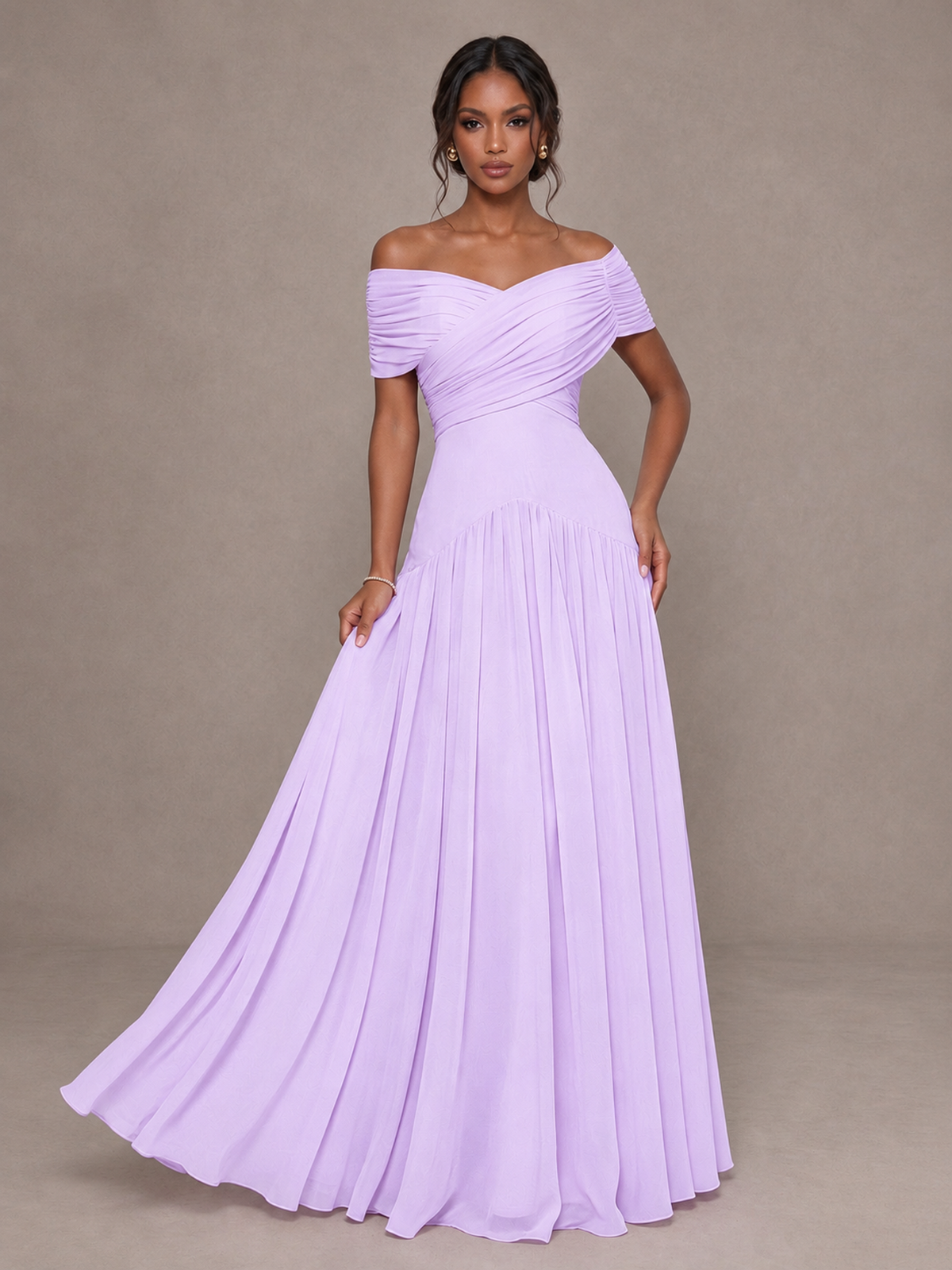BOLODOO Lilac Off-Shoulder Ruched A-Line Bridesmaid Dress - Lilac - Lilac (4)