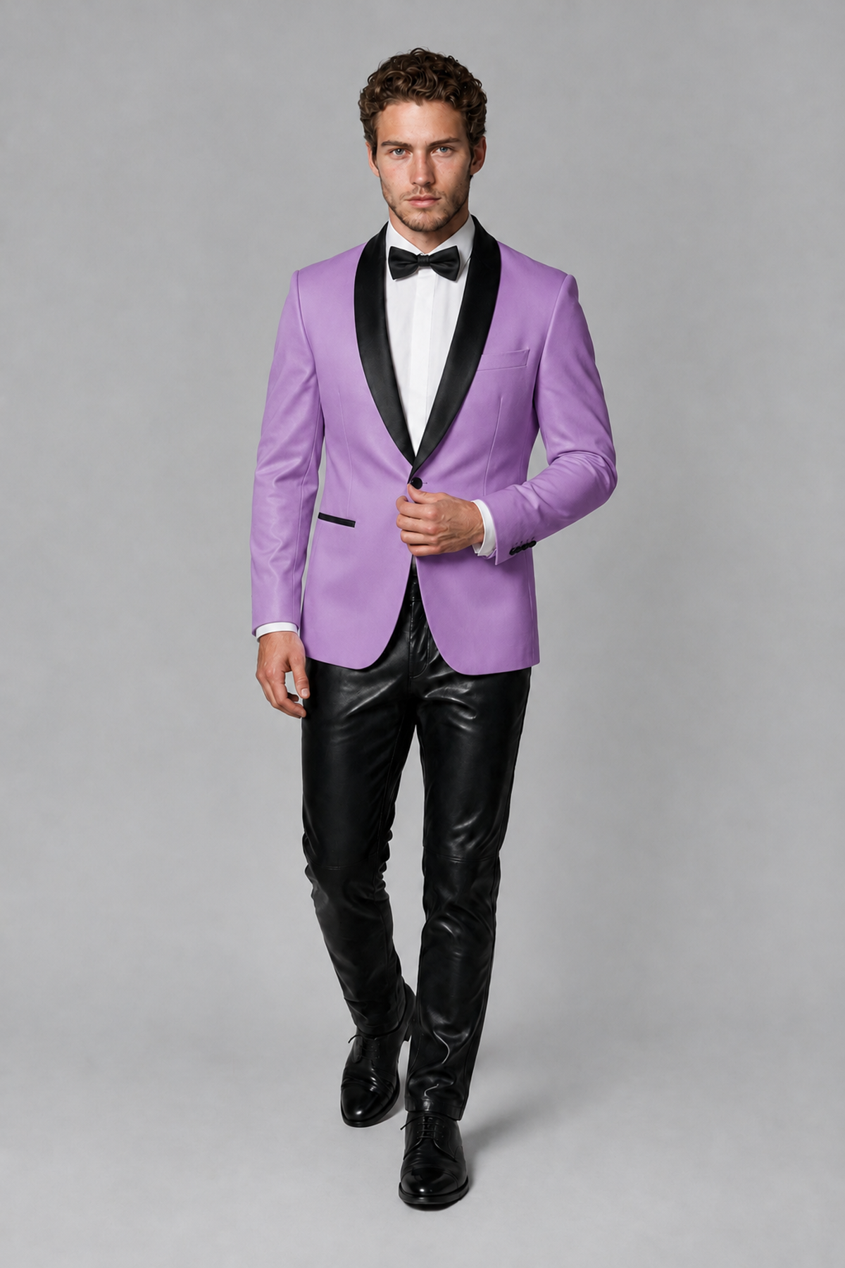 BOLODOO Men's Lilac Tuxedo Blazer | Black Shawl Lapel Single-Breasted Formal Jacket - Lilac - Lilac (4)