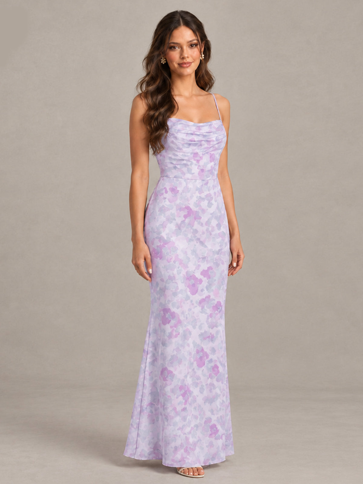 Lilac Floral Bridesmaid Dress with Crisscross Open Back - Lilac - Lilac (4)