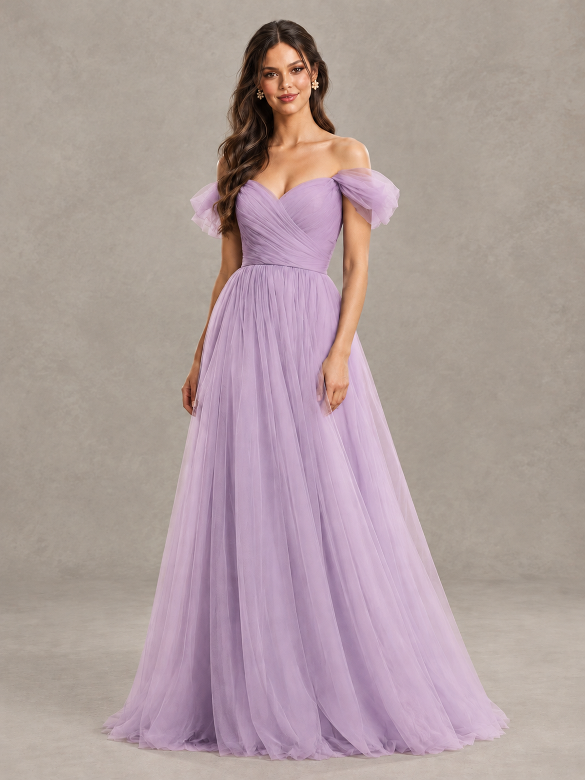 BOLODOO Lilac Off-the-Shoulder Ruffle Sleeve A-Line Bridesmaid Dress - Lilac - Lilac (4)