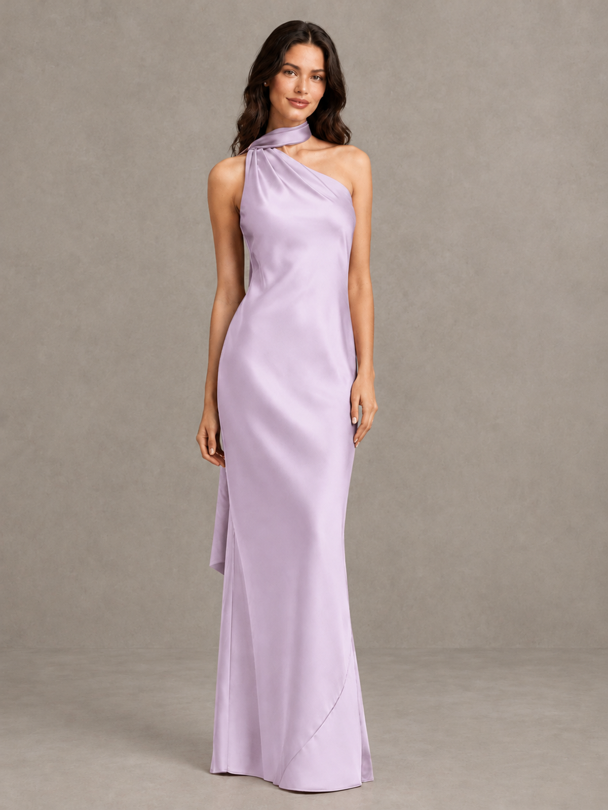 BOLODOO Lilac Satin One-Shoulder Bridesmaid Dress with Open Back - Lilac - Lilac (4)