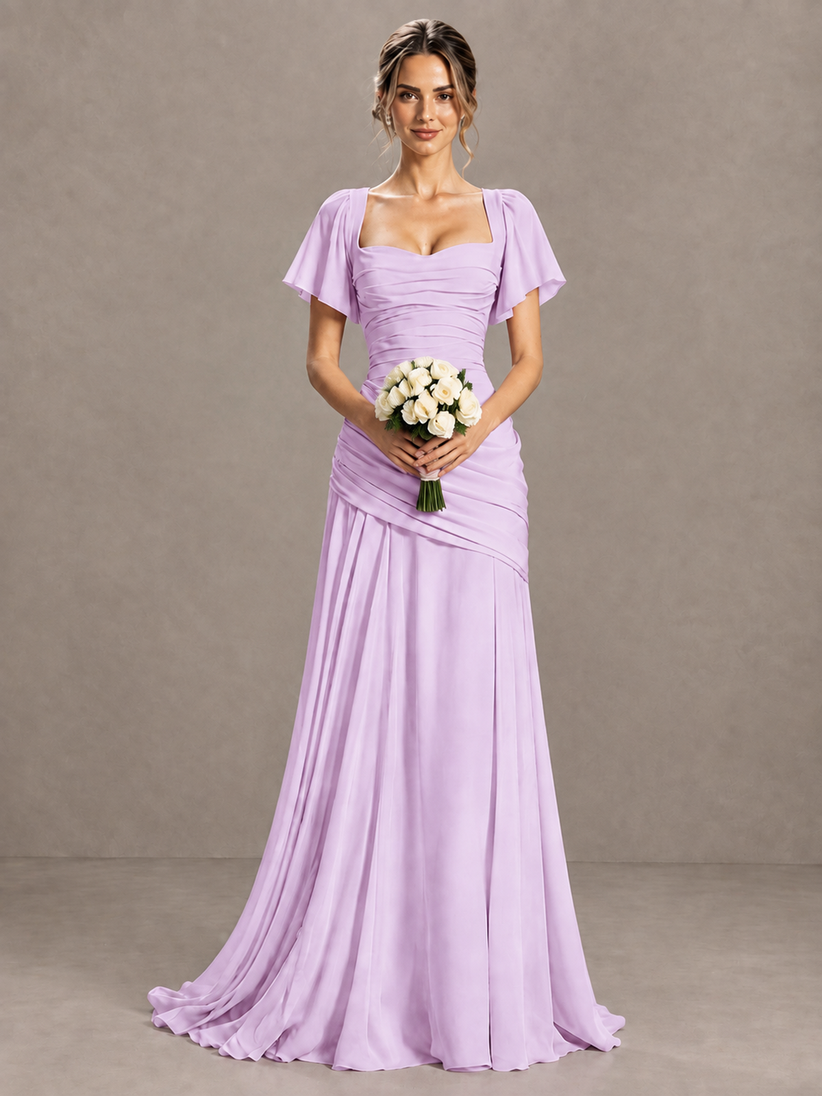 BOLODOO Lilac Flutter Sleeve Lace-Up Back Maxi Dress - Lilac