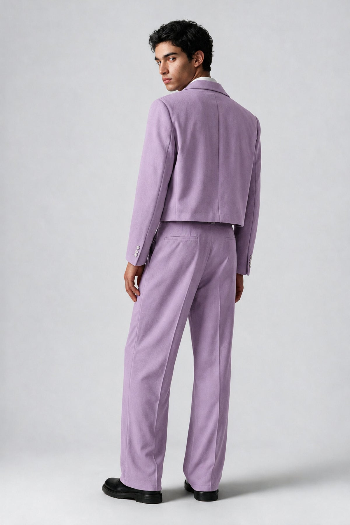 Bolodoo Men's Lilac Cropped Blazer & Wide-Leg Trousers 2-Piece Suit - Lilac - Lilac (4)
