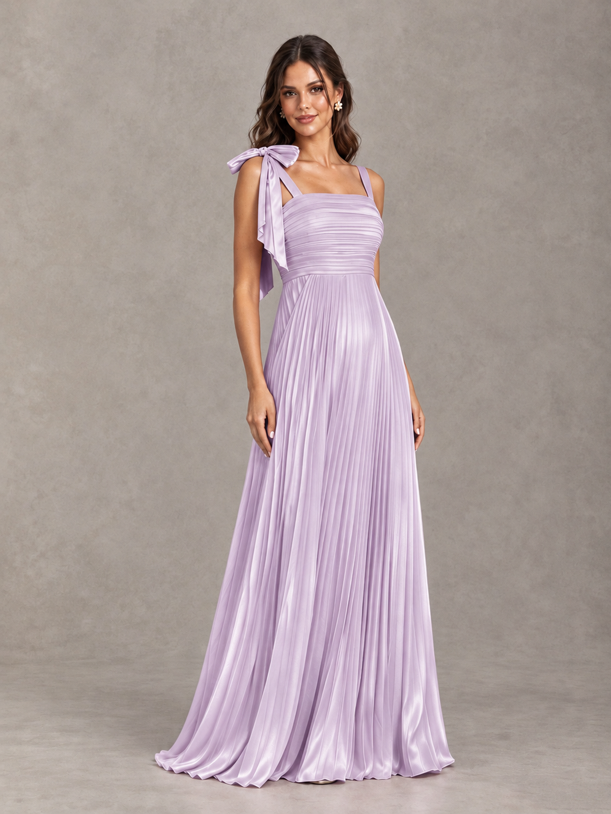 BOLODOO Lilac Pleated Bow-Strap Bridesmaid Maxi Dress - Lilac - Lilac (4)