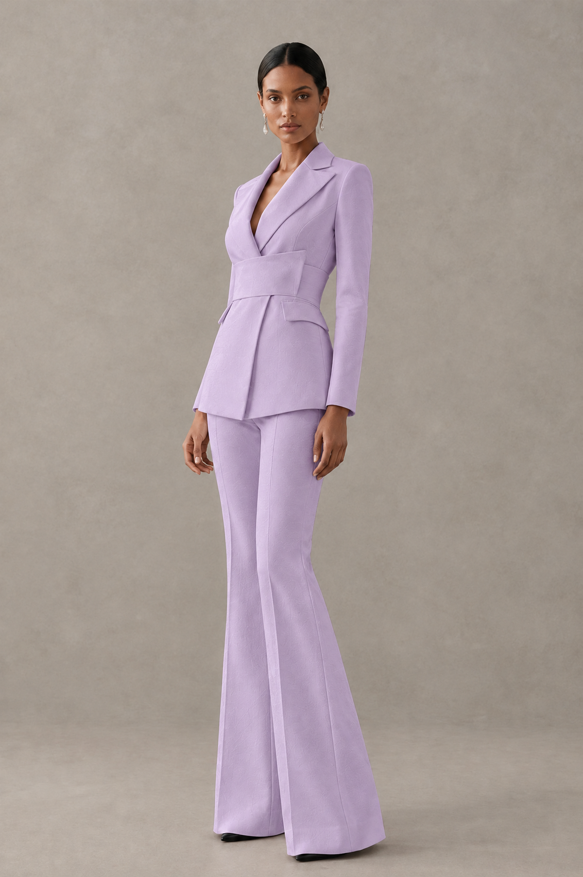 BOLODOO Lilac Two-Piece Pantsuit with Tailored Blazer & Flared Pants - Lilac - Lilac (4)