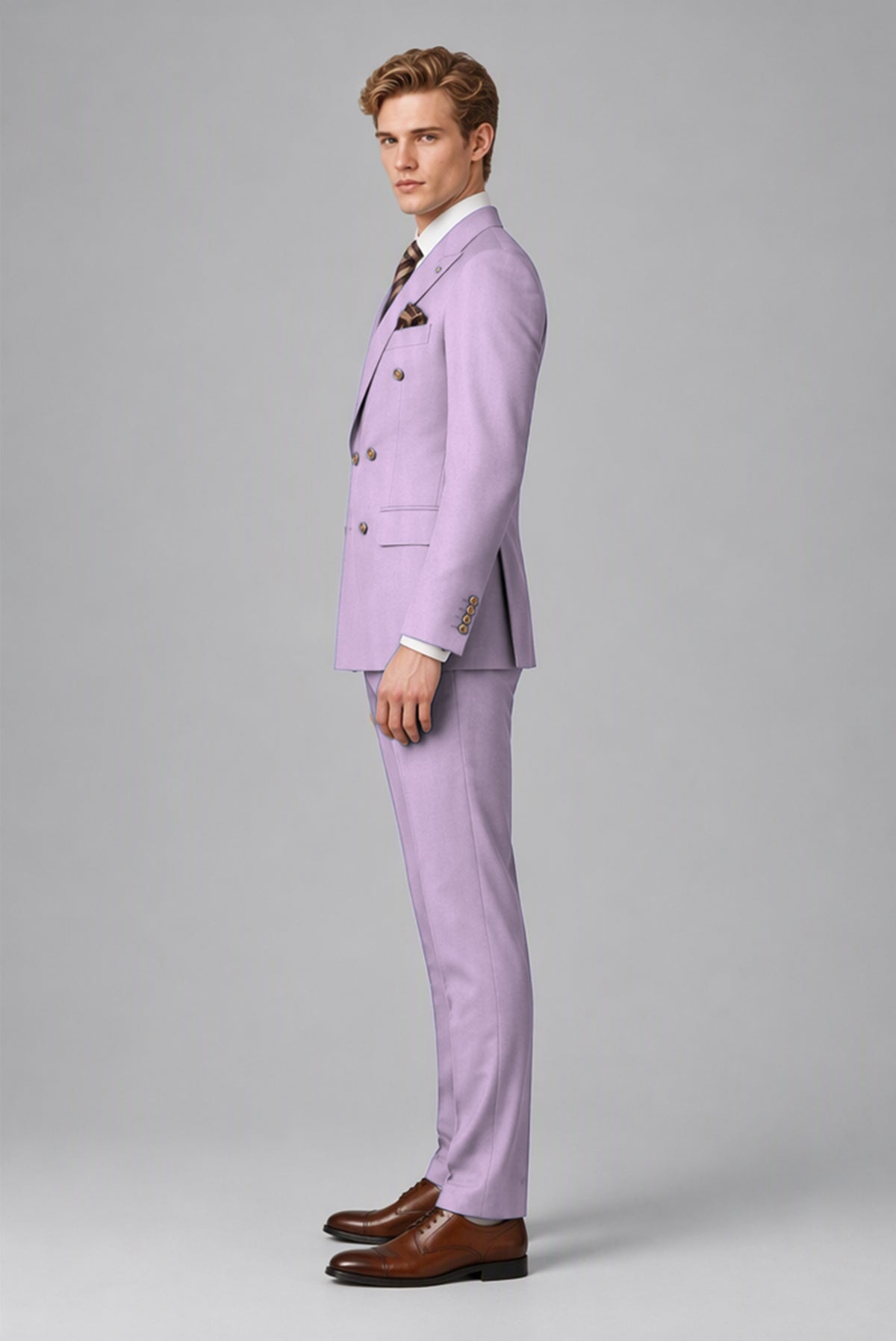 Bolodoo Men's Lilac Double-Breasted 2-Piece Wedding Suit - Lilac - Lilac (4)