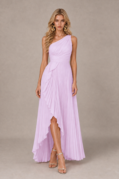 BOLODOO Lilac One-Shoulder High-Low Ruffle Maxi Dress 