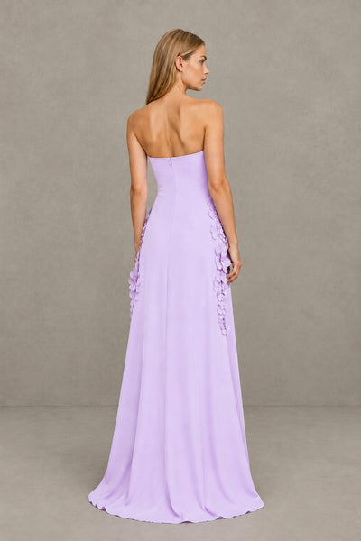 BOLODOO Lilac Strapless 3D Floral Appliqué Crepe Maxi Gown 