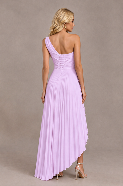 BOLODOO Lilac One-Shoulder High-Low Ruffle Maxi Dress 