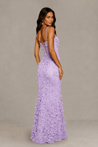 BOLODOO Lilac Sequin 3D Floral Mermaid Maxi Gown – Lace-Up Back Formal Dress 