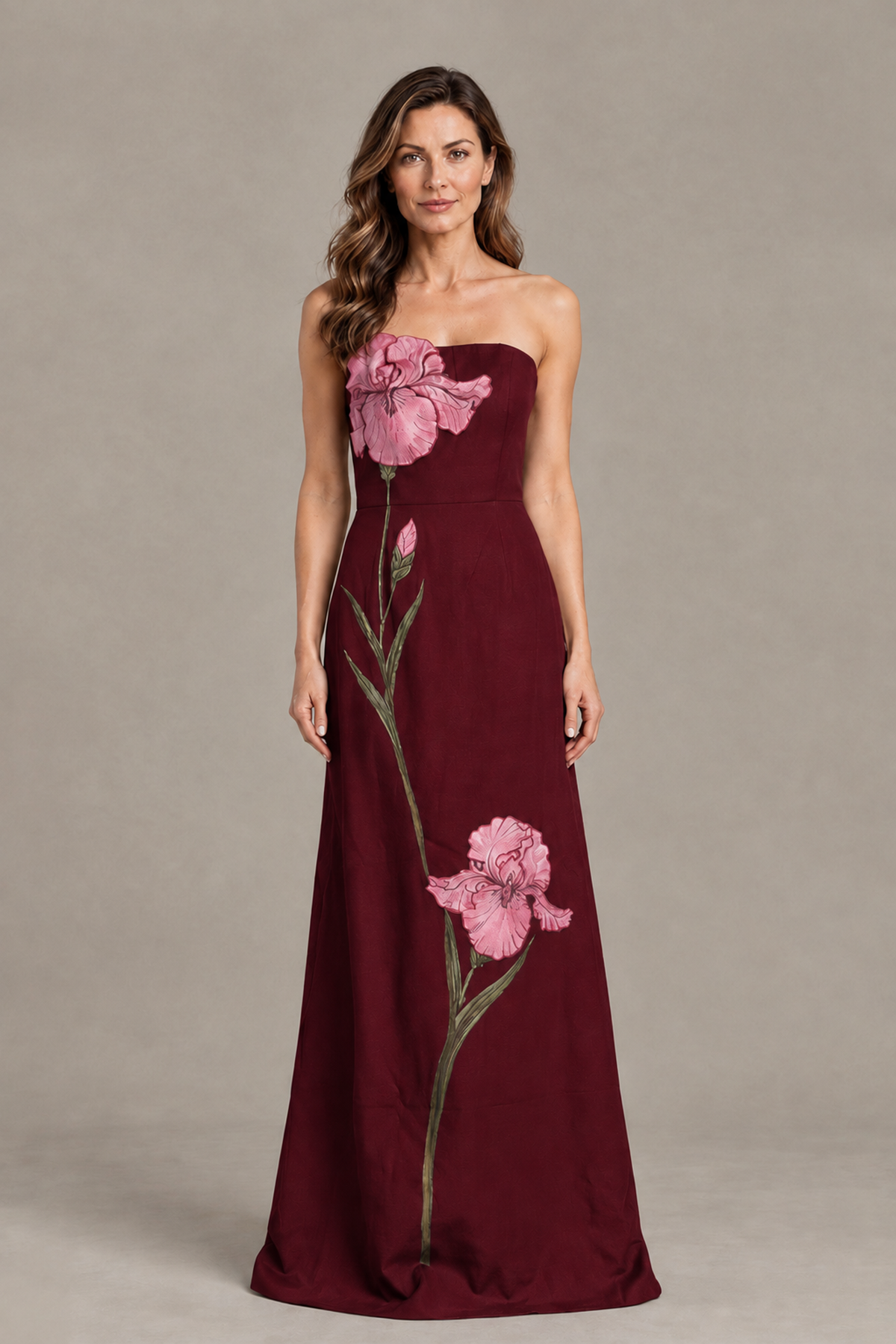 BOLODOO Maroon Strapless Floral Mother of the Bride Gown - Maroon - Maroon_01