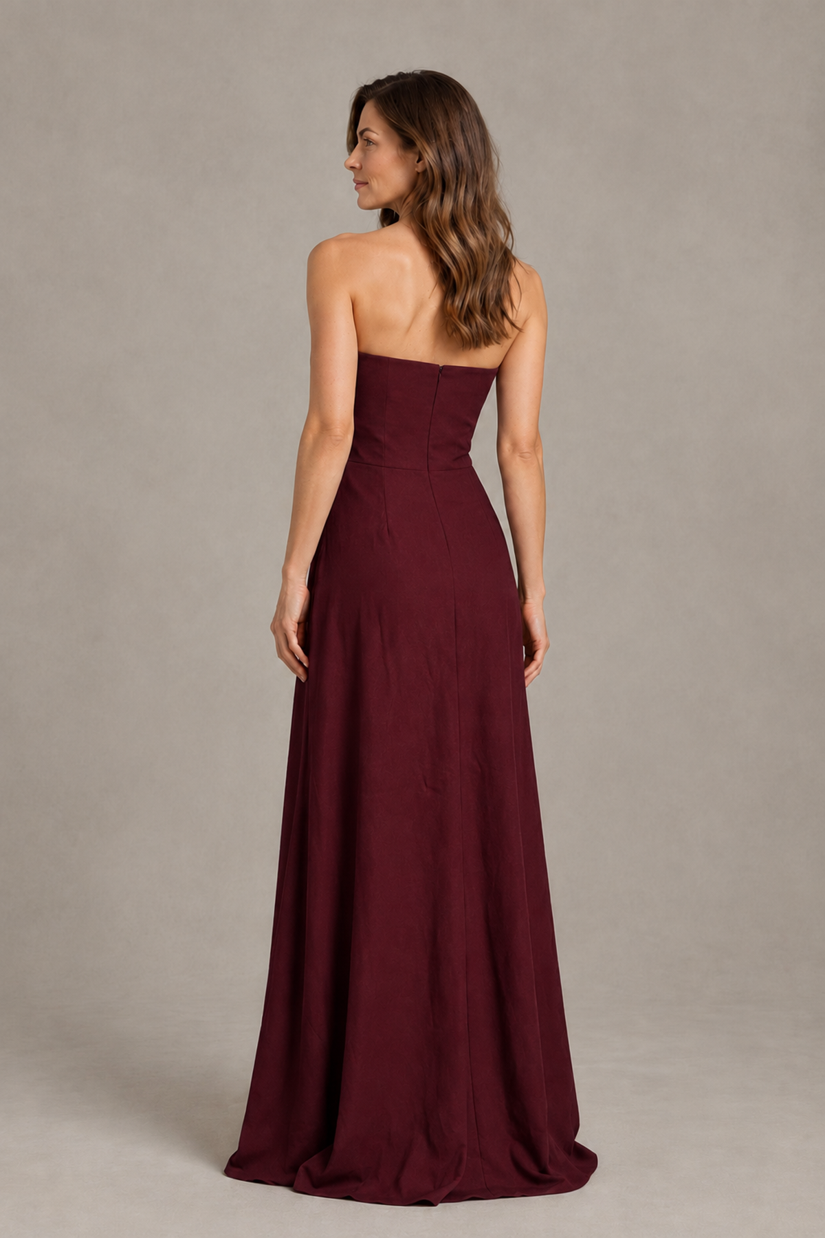BOLODOO Maroon Strapless Floral Mother of the Bride Gown - Maroon - Maroon_02