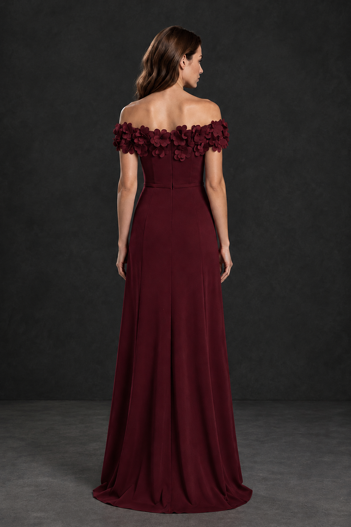 BOLODOO Maroon Off-the-Shoulder Mother of the Bride Dress with Floral Appliques - Maroon - Maroon_02