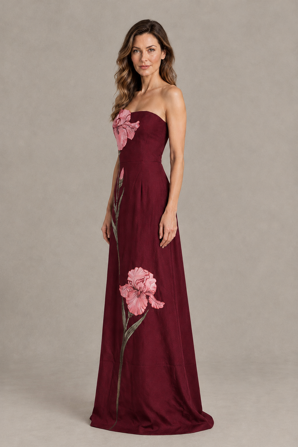 BOLODOO Maroon Strapless Floral Mother of the Bride Gown - Maroon - Maroon_03