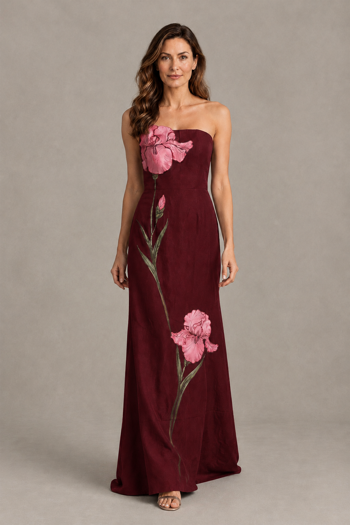 BOLODOO Maroon Strapless Floral Mother of the Bride Gown - Maroon - Maroon_04