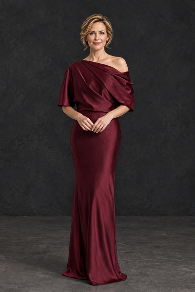 BOLODOO Maroon Satin Asymmetric Mother of the Bride Dress - Maroon - Maroon_1