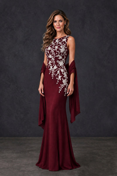 BOLODOO Maroon Floral Sleeveless Mother of the Bride Dress - Maroon - Maroon_1