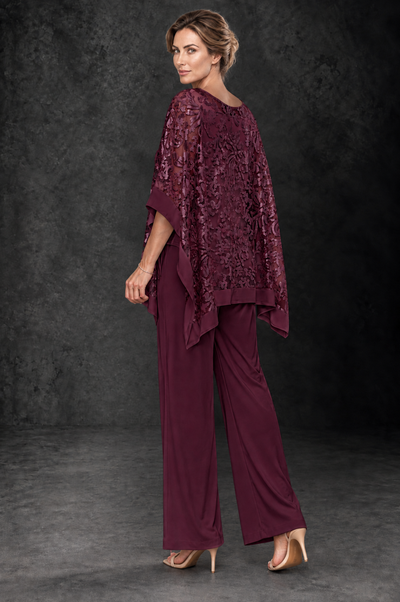BOLODOO Maroon Floral Cape Mother of the Bride Pant Suit - Maroon - Maroon_2
