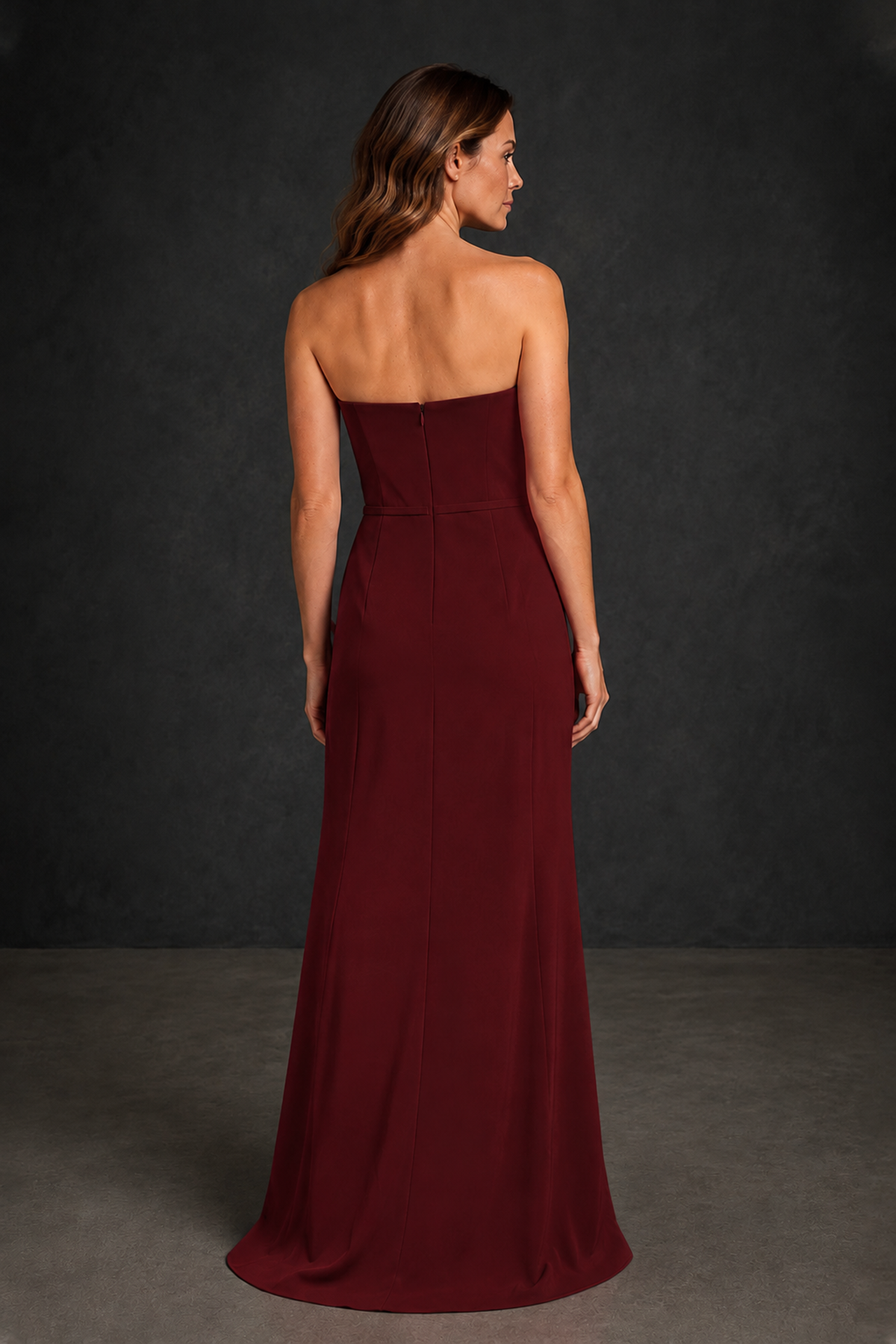 BOLODOO Maroon Strapless Mother of the Bride Dress with Ruffle Detail - Maroon - Maroon_2