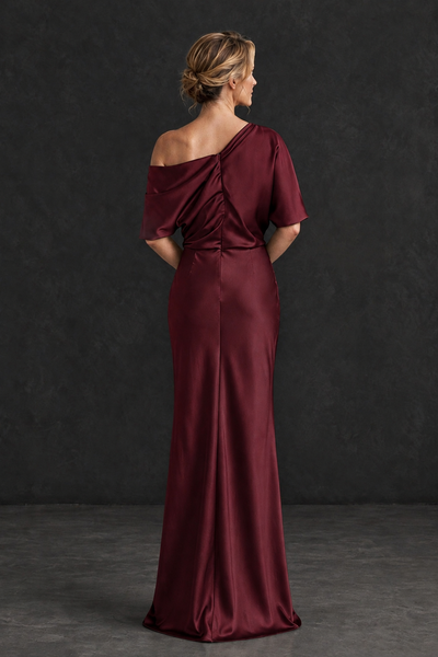 BOLODOO Maroon Satin Asymmetric Mother of the Bride Dress - Maroon - Maroon_2