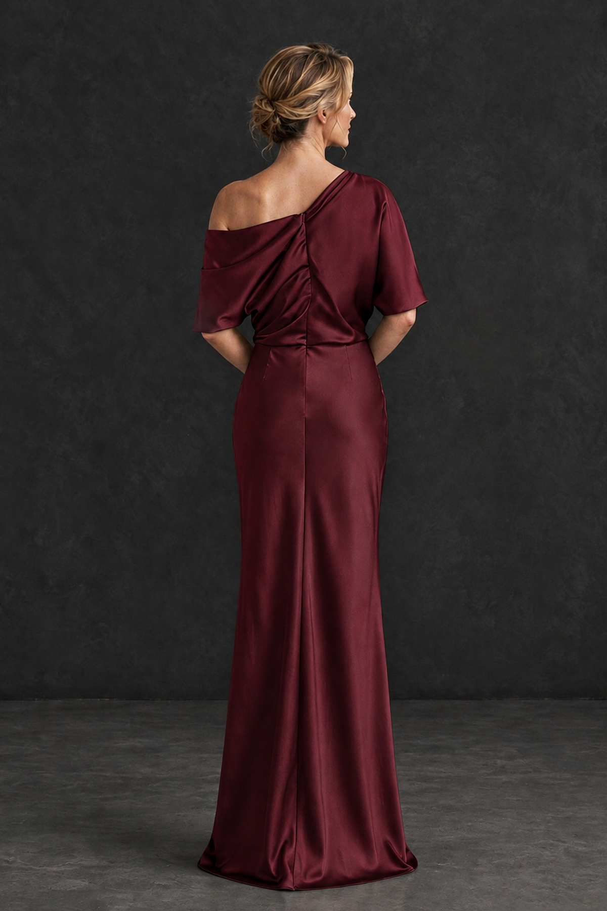 BOLODOO Maroon Satin Asymmetric Mother of the Bride Dress - Maroon - Maroon_2