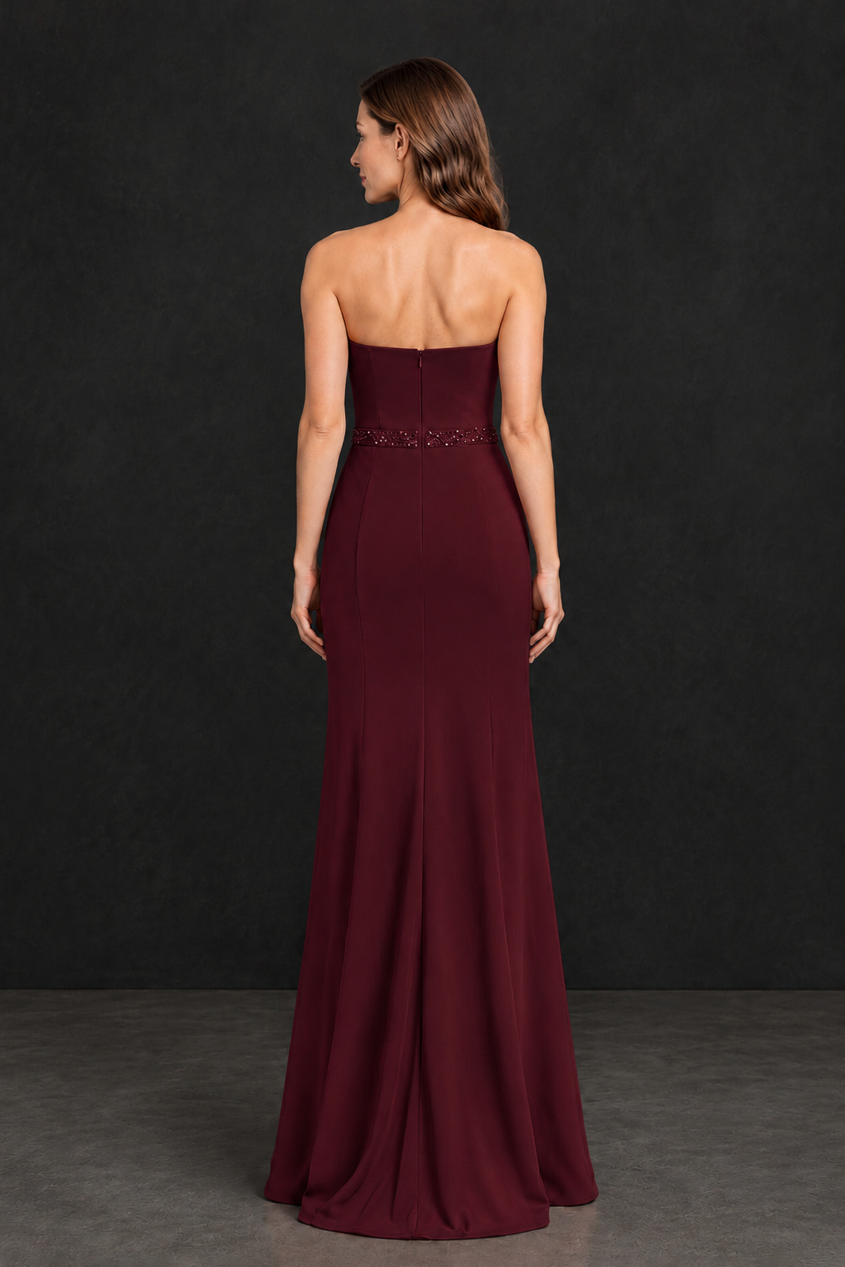 BOLODOO Maroon Strapless Mother of the Bride Dress with 3D Floral Appliques - Maroon - Maroon_2