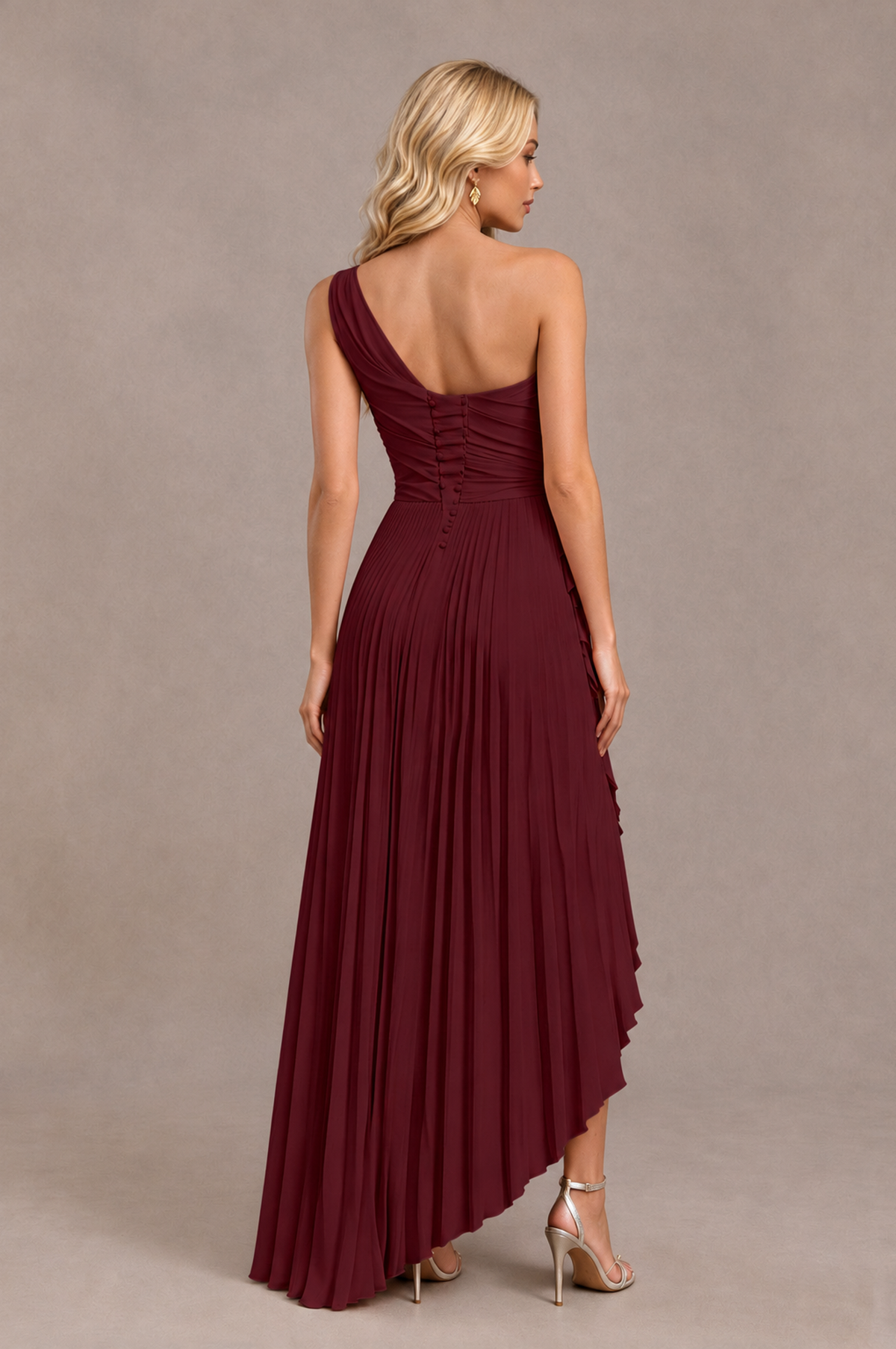 BOLODOO Maroon One-Shoulder High-Low Ruffle Maxi Dress - Maroon - Maroon_2