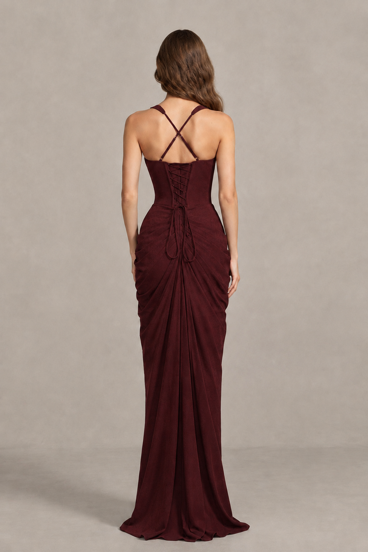 BOLODOO Maroon Sweetheart Maxi Dress with High Slit - Maroon - Maroon_2